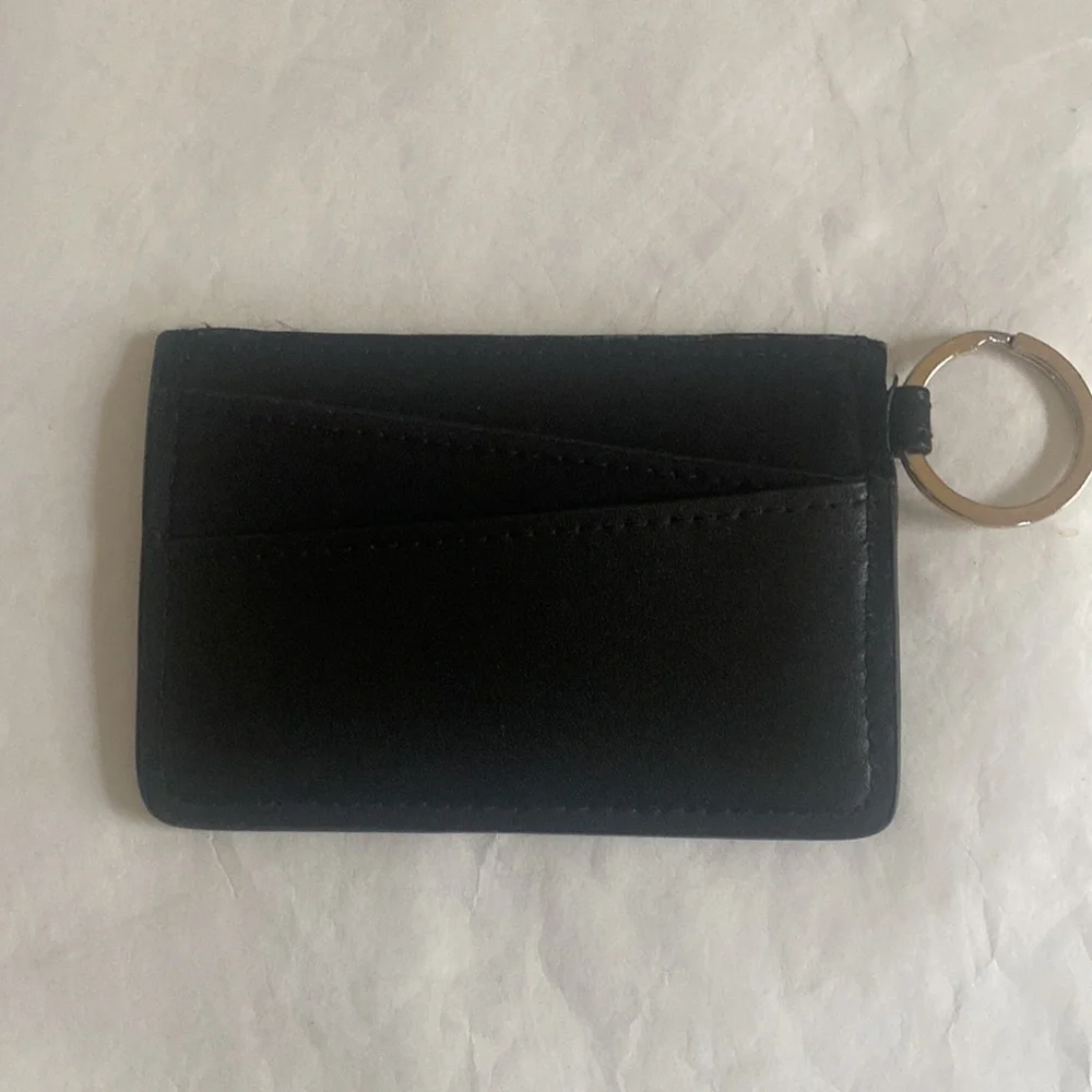 CHICE CO Card Holder Key FOB Black Vegan Faux Leather Gold Ring NWOT